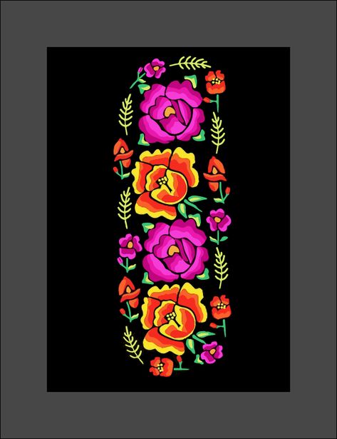 Mexican Flower Drawing, Oaxaca Design, Mexican Flower Design, Mexican Embroidery Designs, Sacred Heart Art, Botanical Flowers Print, Mexican Pattern, Skateboard Deck Art, Painted Glass Vases