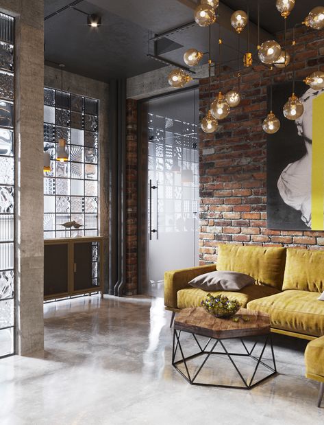 New project for office spaces loft style on Behance Urban Industrial Decor, Industrial Glam, Interior Design Career, Rustic Loft, Living Room Decor Rustic, Deco Salon, Loft Interiors, Petite Table, Brick Walls