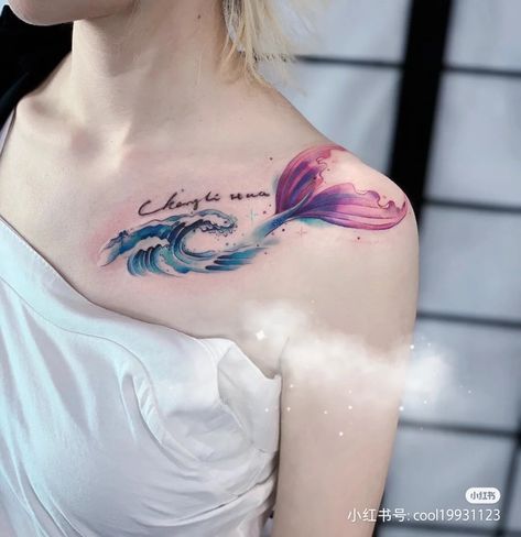 Mermaid And Turtle Tattoo, Mermaid Wave Tattoo, Best Friend Ocean Tattoos, Cute Mermaid Tattoo, Watercolor Mermaid Tattoo, Mermaid Tattoo Meaning, Mermaid Tail Tattoo, Mermaid Sleeve Tattoos, Paper Tattoo