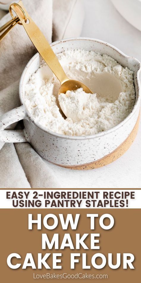 It's easy to make cake flour at home with two common pantry ingredients! How To Make Cake Flour, Making Cake Flour, Make Cake Flour, What Is Cake Flour, Easy To Make Cake, Easy Bake Cake, Cake Flour Recipe, Cake Batter Truffles, Homemade Chocolate Truffles