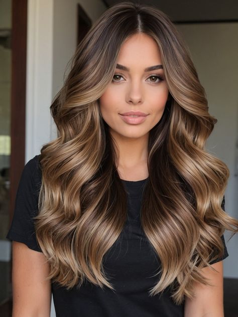 Easy Hair Color, Rambut Brunette, Rich Brunette, Brunette Hair With Highlights, Brown Hair Balayage, Summer Hair Color For Brunettes, Balayage Brunette, Long Wavy Hair, Summer Hair Color