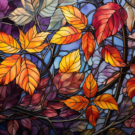 Stained glass window, Autumn Leaves Gym Lobby, Window Autumn, Postcard Idea, Autumn Leaves Art, Stained Glass Quilt, Walter Crane, Tiffany Stained Glass, Stained Glass Suncatchers, Mosaic Artwork