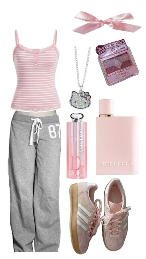 #coquette #sleep #outfits #outfit #pink #pinksambas Outfit Ideas For School Coquette, School Pink Outfits, Sweatpants Outfit Coquette, Coquette Tracksuit, Coquette Airport Outfit, Coquette Comfy Outfits, Coquette Sweatpants, Casual Coquette Outfit, Sporty Coquette