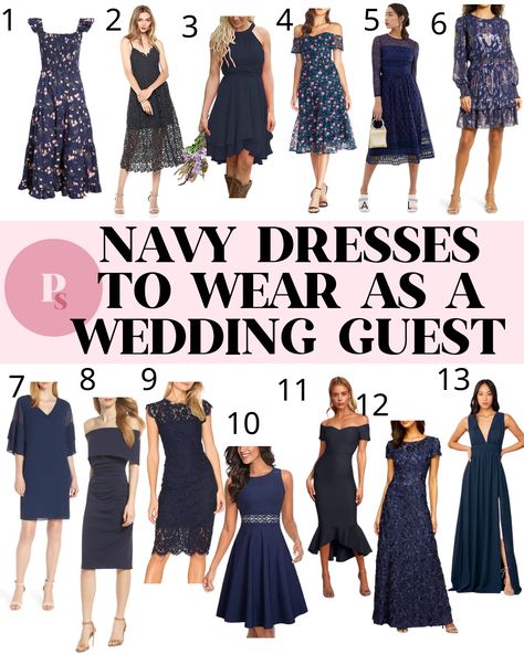 Navy Blue Dresses for Wedding Guests (2021) - Paisley + Sparrow Navy Blue Dress Outfit, Navy Wedding Dress, Blue Wedding Guest Dresses, Blue Dress Outfits, Dress Couple, Dress For A Wedding, Below The Knee Dresses, Outfit Wedding Guest, Grunge Dress