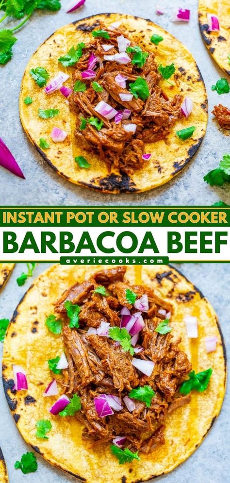 Instant Pot Barbacoa Beef (+ Slow Cooker Instructions!) - Averie Cooks Instant Pot Barbacoa Beef, Barbacoa Crock Pot, Breakfast Without Eggs, Instant Pot Barbacoa, Sausage Mushroom, Mushroom Breakfast, Slow Cooker Barbacoa, Simple Dinners, Averie Cooks