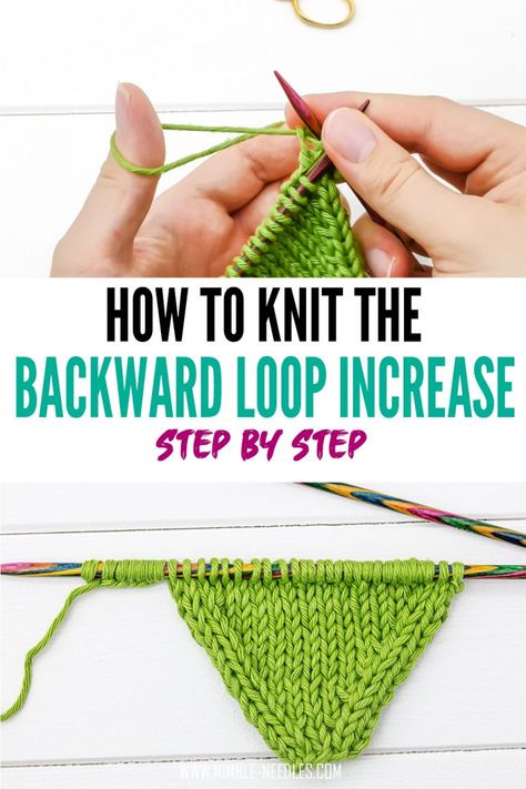 Backward loop increase - How to do M1BL for beginners [+video tutorial] Knitting Increases Tutorials, Nimble Needles, Edge Knitting, Advanced Knitting Techniques, Knitting Increase, Knitting Things, Knitting Hacks, Knitting For Charity, Knitting Help