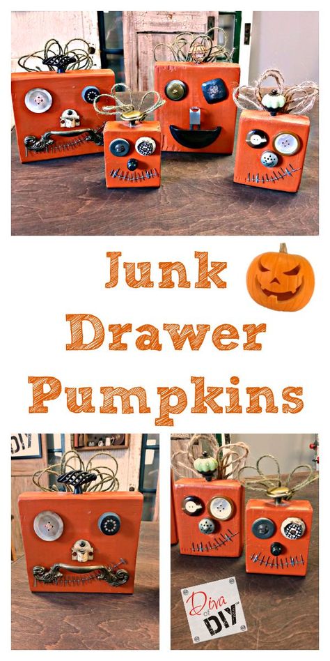 Kid's craft alert:  Make your own pumpkins out of recycled materials.  It's like Mr. Potato Head for pumpkins. Upcycled Halloween Decorations, Diy Halloween Dekoration, Mr Potato, Mr Potato Head, Potato Head, Spooky Halloween Decorations, Pumpkin Halloween Decorations, Fall Halloween Crafts, Funky Junk