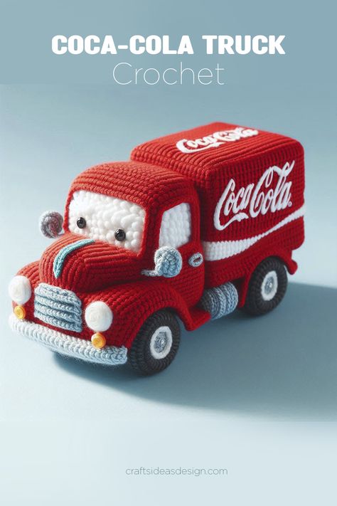 The Crochet Coca-Cola Truck is a nostalgic and charming handmade project that captures the essence of the iconic Coca-Cola delivery trucks. Crochet Cars And Trucks Free Pattern, Truck Crochet Pattern, Crochet Truck, Crochet Cars, Truck Crafts, Delivery Trucks, Christmas Crochet Patterns Free, Crochet Car, Crochet Xmas