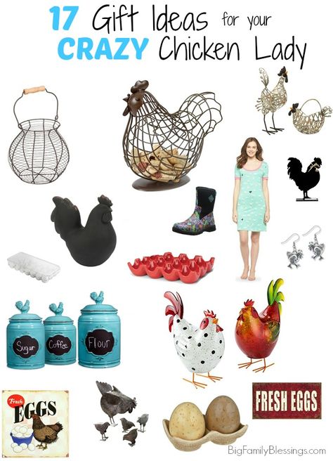 17 Great Gift Ideas for the Crazy Chicken Lady in your life. Gift ideas for the chicken coop, the home, the yard and Mom too! Perfect ideas for Mother's Day, Mom's birthday, or any holiday! Are you a chicken lover or a chicken owner? You are gonna love these cute gift ideas! Chicken Bedroom Ideas, Gifts For Chicken Lovers, Gifts For Chicken Owners, Chicken Gifts Ideas, Chicken Decorations, Chicken Coop Decor, Chicken Kitchen, Chicken Owner, Chicken Lover Gifts