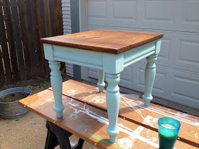 Rustic Table Blue, Blue Table Legs Wood Top, Turquoise Farmhouse Dining Table, Turquoise Stained Table, Turquoise Washed Wood, Teal Furniture, Teal Table, Boho Beach House, Oak Table Top