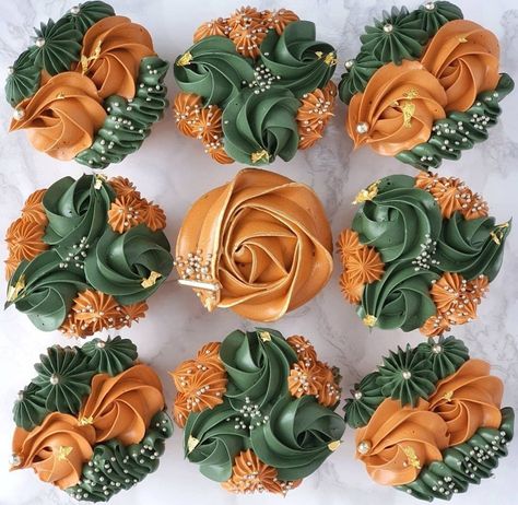 Fall Cupcakes Decoration, Bridal Cupcakes, Fall Wedding Cupcakes, Thanksgiving Cupcakes, Elegant Cupcakes, Orange Cupcakes, Cupcake Decorating Tips, Fall Cupcakes, Fancy Cupcakes