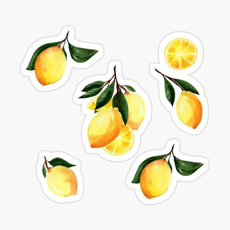 Watercolor lemon pattern on dark backround Sticker Europe Scrapbook, Lemon Sticker, Flowers Elements, Sweet Lime, Watercolor Lemon, Quotes Stickers, Lemon Pattern, Sticker Transparent, Inspirational Stickers