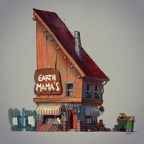 Cartoon Building, Earth Mama, Bg Design, Cartoon House, Stock Design, Building Drawing, Building Illustration, Props Art, Building Concept