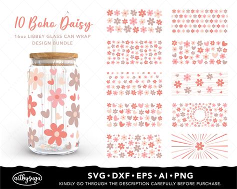 Boho Daisy Libbey Glass Wrap Svg Bundle, Beer can glass svg, Boho Flower Svg, Daisy Flower Svg, Retro Daisies Svg, 16oz glass can svg Design Daisy Flower Svg, Beer Can Glass Svg, Glass Can Svg, Glass Wrap Svg, Glass Wrap, Circuit Design, Svg Silhouette, Flower Svg, Libbey Glass