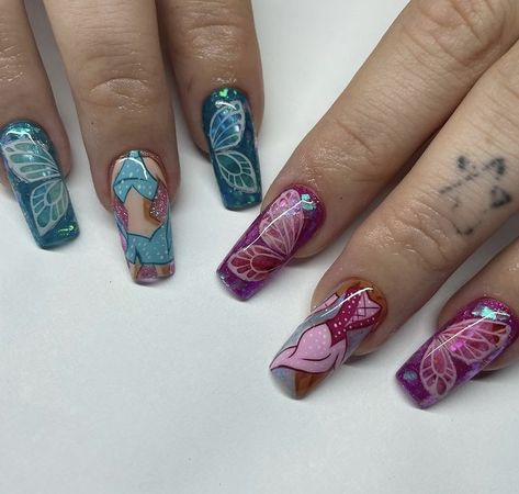 Winx Club Acrylic Nails, Winx Club Nails Designs, Winx Club Inspired Nails, Winx Inspired Nails, Winx Club Nails, Cartoon Nails, Makeup Pigments, Vintage Nails, Diy Acrylic Nails