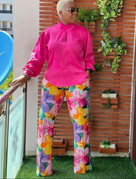 Floral Top For Trousers, Crepe Styles, Sewing Tricks, 2piece Outfits, Trouser Outfit, Plain Shirt, Latest African Fashion Dresses, Dresses Pants, Plain Shirts