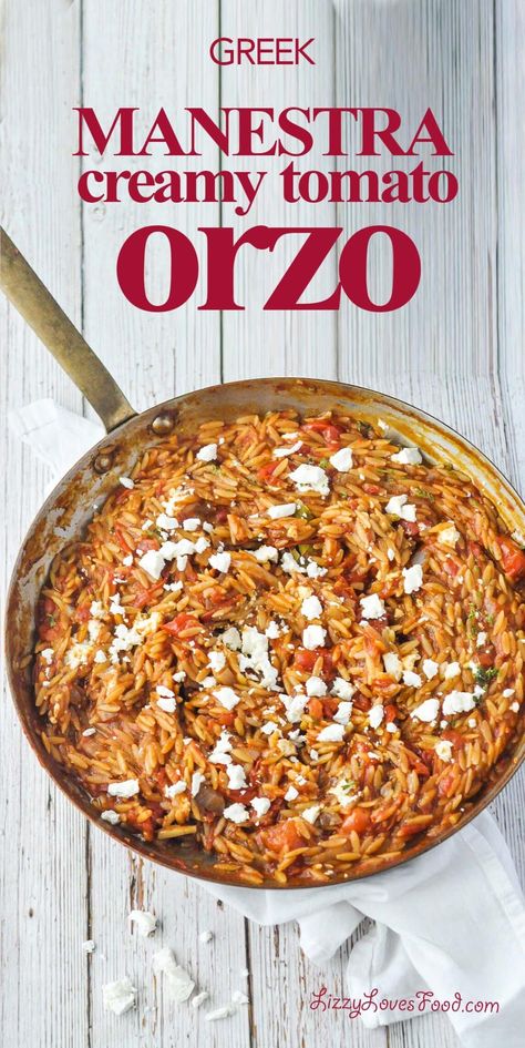 Manestra Recipe Greek, Greek Orzo Recipes, Creamy Tomato Orzo, Tomato Orzo, Diet Pasta, Orzo Dishes, Greek Orzo, Orzo Recipe, Delicious Sides