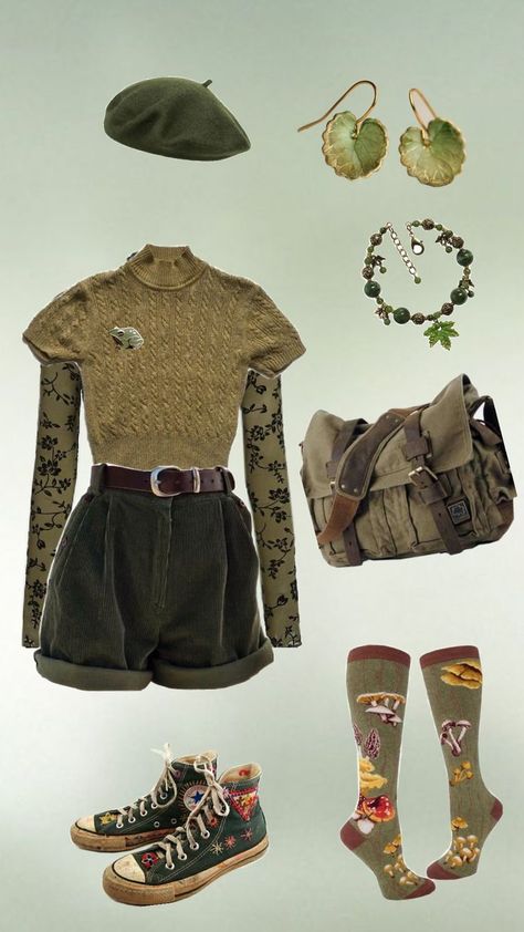 #outfit #outfitinspo #aesthetic #goblincore #goblincoreoutfit #jewelry #funnysocks Kid Core Outfits, Goblincore Aesthetic Outfits, Goblincore Fashion, Cottagecore Clothes, Earthy Outfits, Lovely Clothes, Mode Inspiration, Retro Outfits, Grunge Outfits