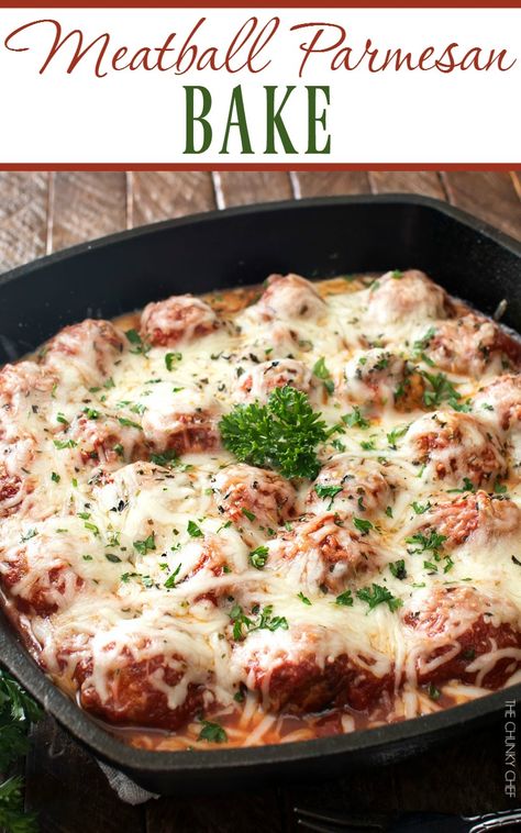 Meatball Pairings, Meatball Parmesan Bake, Meatballs Marinara, Meatball Parmesan, Baked Meatballs, Meatball Casserole, Parmesan Meatballs, Cooking Tomatoes, One Skillet