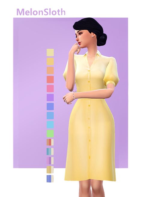 Sims 4 50s Cc, Sims Royal, Yellow Summer Dress, Sims 4 Decades Challenge, Formal Lace Dress, Sims Clothes, Yellow Costume, Free Sims, Casas The Sims 4