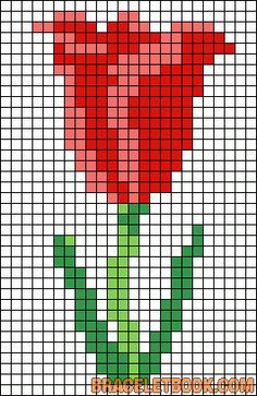 Spring tulip Hama/perler bead pattern. Could also use this as a cross stitch pattern. Embroidery Floss Bracelets, Embroidery Bracelets, Pola Kristik, Embroidery Book, Learn Embroidery, Cross Stitch Cards, Floral Cross Stitch, Alpha Pattern, Tapestry Crochet