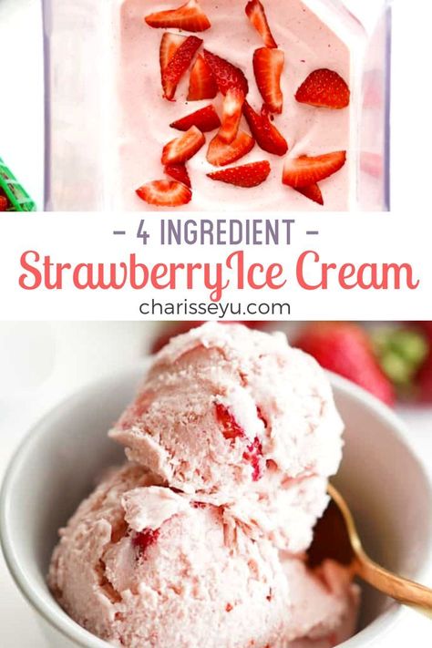 Healthier Ice Cream, Ice Cream Alternative, Homemade Strawberry Ice Cream, Strawberry Ice Cream Recipe, Cooking Tricks, Making Homemade Ice Cream, Tasty Dessert, Homemade Ice Cream Recipes, Lunch Box Snacks