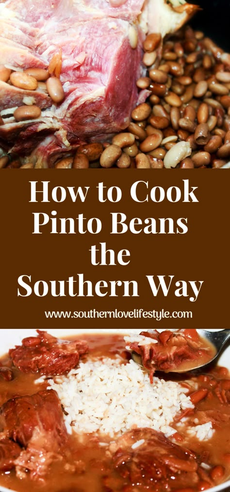 Hey Y'all! If there is a nip in the air, here in South Carolina. I think that it’s a sign from God, for me to cook pinto beans the Southern way. There is nothing like a big pot of hearty and meaty beans. I like to cook my pinto beans with a spiral ham. In this recipe I cooked my beans on the stove, but you can also use a crockpot. I like to serve my pinto beans with ham over white rice and with a nice piece of old-fashioned cornbread from scratch. #howtocookpintobeansandrice#southernrecipes# Southern Pinto Beans, Southern Pinto Beans Recipe, Cornbread From Scratch, Beans With Ham, Pinto Beans And Rice, Sign From God, Ham Shank, Beans And Cornbread, Ham Hocks