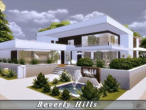 Luxurious, contemporary villa.  Found in TSR Category 'Sims 4 Residential Lots' Simple Contemporary House, Casas The Sims Freeplay, Sims 4 Modern House, Minecraft Houses Interior, Lotes The Sims 4, The Sims 4 Lots, Sims 4 House Plans, Sims 4 House Building, Contemporary House Exterior