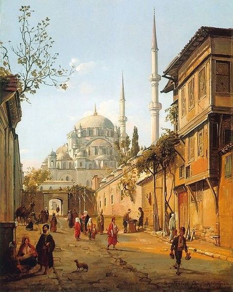 Muslim Archive on Instagram: "A Street Scene In Istanbul, Turkiye in the 1800s. (Ottoman Era) (Drawn By Frans Vervloet) #explore #explorepage #exploremore #islam #muslim #turkiye #turkey #istanbul #ottoman #ottomanempire #muslimarchive #art #history" Arabian Art, Historical Painting, Islamic Paintings, Eastern Art, Turkish Art, Ottoman Empire, Street Scenes, Fantasy Landscape, Art And Architecture