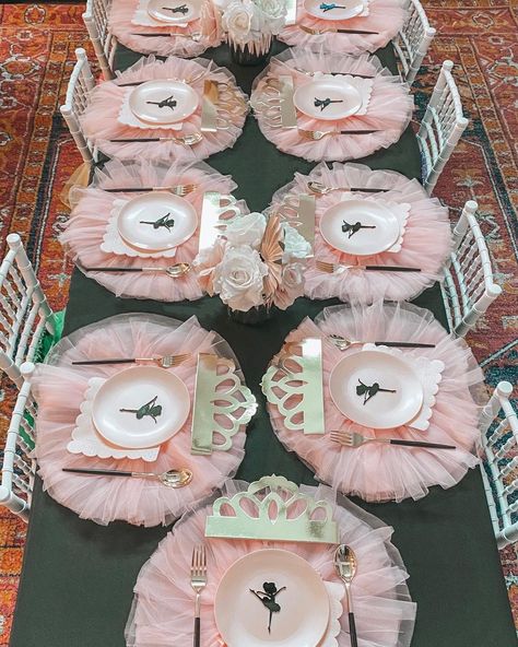 Tutus Birthday Party Ideas, Ballerina Birthday Theme Decorations, Ballerina Two Year Old Party, Ballet Balloon Garland, Ballerina 1st Birthday Party Ideas, Tutu Tea Party, Ballerina 4th Birthday Party, Tutus And Tiaras Birthday Party, Princess Party Table Setting