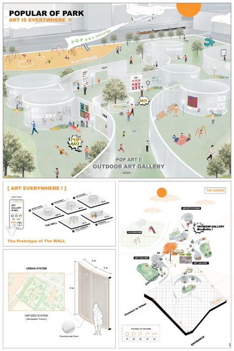 Art-ade | Concept Architecture Competition on UNI | Results Outdoor Museum Design, Art Pavilion Architecture, Cultural Architecture Concept, Outdoor Gallery Exhibition, Cultural Center Architecture Concept, Universal Design Architecture, Pavillion Concept, Outdoor Exhibition Design, Architecture Diagram Concept