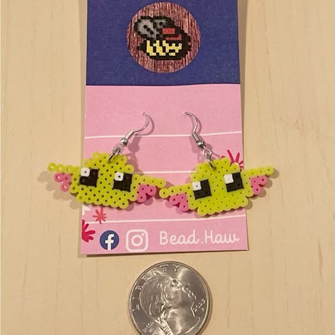 Super Lightweight Earrings Made From Mini Perler Beads And Stainless Steel Fish Hooks. I Also Make Custom Pieces, Just Ask! Thanks For Stopping By! Iron Beads Earrings, Pixel Art Earrings, Small Perler Bead Patterns, Perler Charms, Hama Beads Jewelry, Perler Beads Earrings, Disney Perler Beads, Perler Bead Earrings, Minecraft Beads