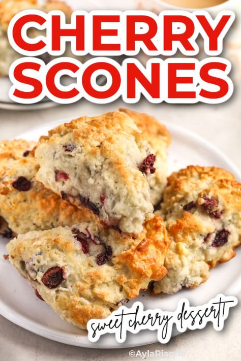 Discover the perfect balance of flaky, tender, and buttery goodness in these Cherry Scones. Made with almond extract and filled with juicy cherries, these golden-brown treats are a delightful addition to your breakfast or tea time indulgence. Try this easy-to-follow recipe and savor the irresistible aroma and delicate crumb of homemade scones. via @aylarianne Cherry Scones Recipe, Dried Fruit Recipe, Cherry Scones, Homemade Scones, Afternoon Tea Recipes, Spinach Salad Recipes, Baked Peach, Homemade Bread Recipes Easy, Mint Salad