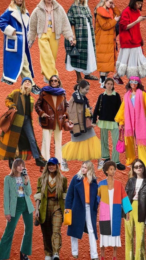 #fallfashion #collage #fall #autumn Quirky Fall Fashion, Colorful Autumn Outfits, Colourful Autumn Outfits, Funky Fall Outfits, Funky Fall Fashion, Nonbinary Fashion, Mixed Prints Outfit, Bright Winter Outfits, Colorful Fall Outfits