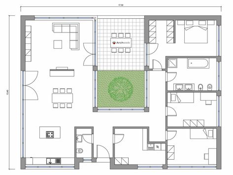 Shed Floor Plans, Zen House, Bungalow Floor Plans, Shipping Container House Plans, Courtyard House Plans, Courtyard Design, Architectural Floor Plans, House Construction Plan, House Layout Plans