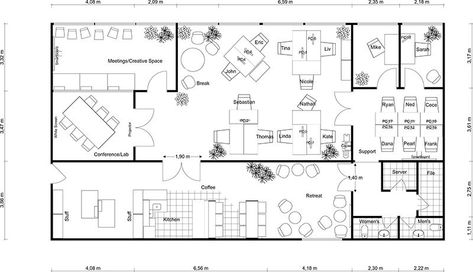 Office Floor Plans - RoomSketcher Office Plan With Dimensions, Office Dimensions Plan, Company Plan Design, Office Floor Plan With Dimensions, Office Building Layout Plan, Office Floor Plan Architecture, Small Office Building Plan, Room Dimensions Floor Plans, Office Plans Layout