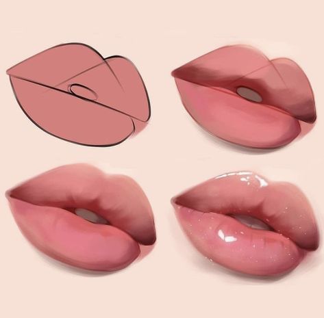 Lips Shapes Drawing, Lips Drawing Digital Art, Lip Sizes Chart, Lips Tutorial Digital Art, Lip Highlight Ibis Paint, How To Color Lips Digital Art, Glossy Lip Drawing, How To Draw Puckered Lips, Round Lips Shape