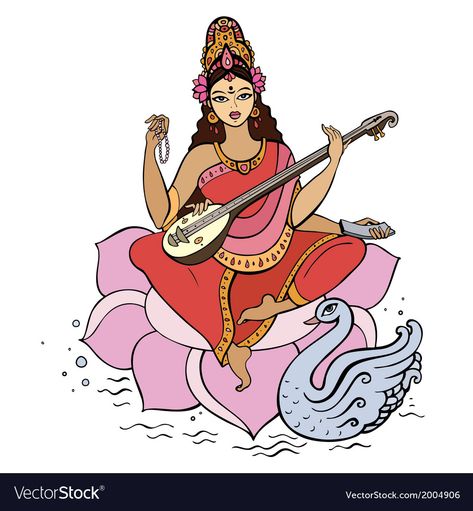 Saraswati Puja Drawing, Saraswati Png, Indian National Symbols, Hindu Goddess Saraswati, Saraswathi Devi, Maa Saraswati, Saraswati Puja, Goddess Saraswati, Saraswati Goddess