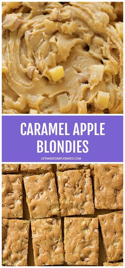 Easy Caramel Frosting, Caramel Apple Blondies, Apple Blondies Recipe, Blondies Dessert, Apple Brownies, Apple Blondies, Apple Sandwich, Apples Cinnamon, Easy Caramel