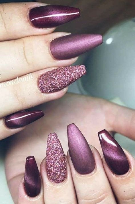 Cat Eye Nails Polish, Maroon Nails, Purple Nail, Rose Gold Nails, Acrylic Coffin, Super Nails, Coffin Nails Long, Nails Polish, Cat Eye Nails