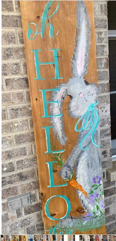 Summer Porch Signs, Barn Wood Art, Easter Wood Signs, Spring Rabbit, Easter Outdoor, Easter Canvas, Easter Paintings, Easter Wood Crafts, Bunny Painting