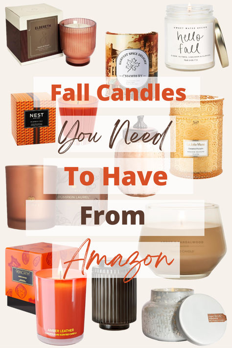 Discover the best fall-scented candles for the season that you need to have. These beautiful Amazon fall candles will give your home a warm and welcoming aroma. Shop these scents now and find the perfect ones for your space on Amazon. Best Candles On Amazon, Fall Candle Scents Essential Oils, Essential Oil Fall Candle Recipes, Fall Scented Candles, Autumn Scented Candles, Best Amazon, Fall Candles, Fall Harvest, Cider