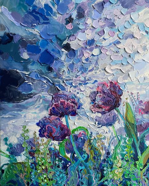 @atrusovaartist shared a photo on Instagram: “acrylic on canvas 60 * 80 cm "excitement". I will remind you. draw flowers and stormy skies on the theme! we will send the work to me in…” • May 18, 2021 at 12:22pm UTC Anastasia Trusova, Stormy Skies, Draw Flowers, So Deep, Pretty Backgrounds, Russian Artists, Aesthetic Painting, Mini Paintings, Texture Art