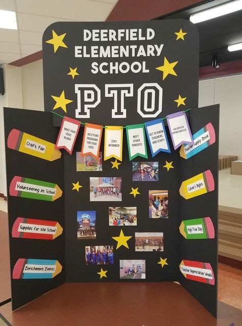 Pto Table Display, Pta Trifold Board, Creative Poster Board Ideas, Pto Poster Board Ideas, Pta Table Display, Creative Presentation Ideas For School, Pto Bulletin Board Ideas, Pta Bulletin Board Ideas, Posterboard Projects For School