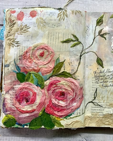 Artists That Use Texture, Flowers Gcse Art Sketchbook, Flowers Gcse Art, Painting Journal Covers, Watercolour Mixed Media, School Project Ideas Design, Flower Collage Art, Collage Plants, College Art Projects