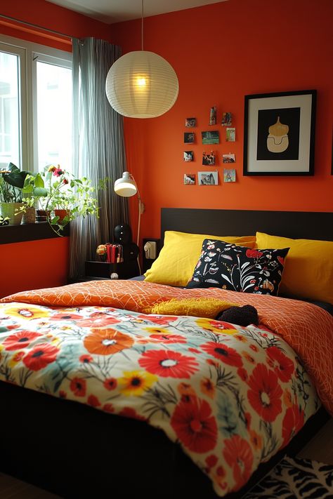 Red and yellow can create a dynamic and exciting atmosphere in your bedroom. These colors offer a wide range of possibilities for expressing your personal style. Explore these 20 unique ideas and get inspired to create a bedroom that's both inviting and visually striking. Experiment with different patterns, textures, and accents to create a space that truly reflects your personality. Red And Yellow Bedroom, Window Trim Paint, Red Bookshelf, Yellow Ottoman, Red Headboard, Yellow Bedroom Ideas, Red Pendant Light, Red Accent Wall, Red Dresser