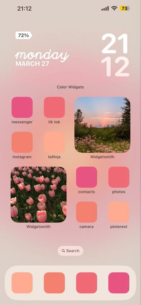 Cute Widgets Aesthetic Homescreen, Flower Iphone Home Screen, Spring Medium Widget, Bright Homescreen Ideas, Spring Aesthetic Homescreen, Ios 16 Home Screen Ideas Flowers, Spring Home Screen Wallpaper, Spring Ios Theme, Summer Homescreen Aesthetic