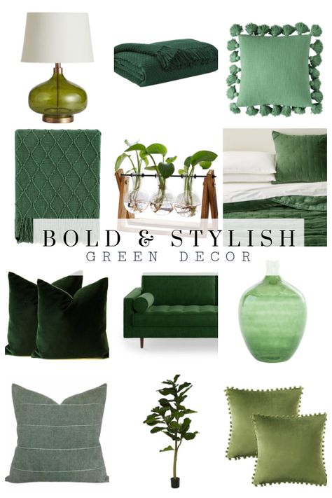 Green Pillows Living Room, Diy Built Ins, Ikea Bookcases, Green Color Scheme, Ikea Bookcase, Grey Sofa, Gold Living Room, Green Home Decor, Green Home