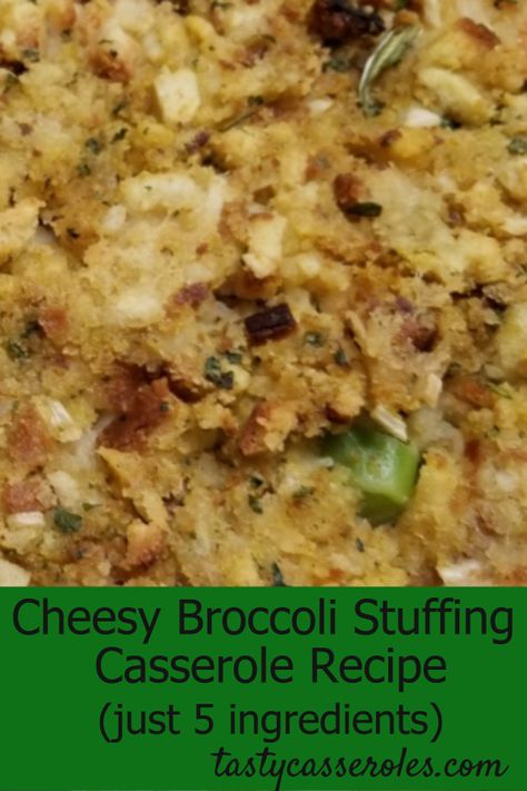 This cheesy broccoli stuffing casserole has just 5 ingredients and is the perfect side dish for any entree. You can also add cooked chicken for a main dish meal. Broccoli Stuffing Casserole, Chicken Broccoli Stuffing Casserole, Tasty Casseroles, Stove Top Stuffing Recipes, Casserole Side Dishes, Vegetable Casserole Recipes, Cheesy Broccoli, Stuffing Casserole, Yummy Casseroles