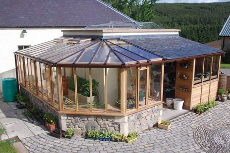 Solarium and potting shed Lean To Greenhouse Kits, Greenhouse Diy, Modern Greenhouses, Best Greenhouse, Lean To Greenhouse, Green House Design, Build A Greenhouse, Indoor Greenhouse, Greenhouse Interiors